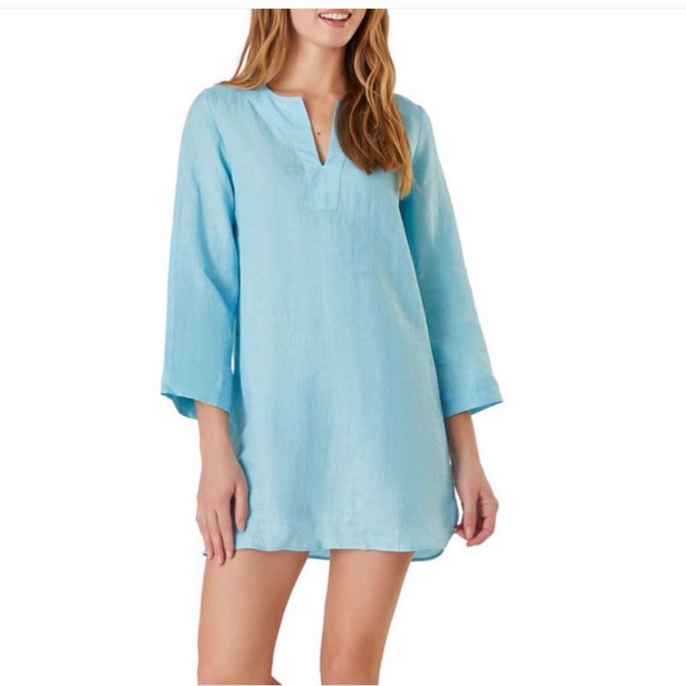 LIVRO‎ Mini Kaftan Teal Tunic Linen Dress Size S NWOT